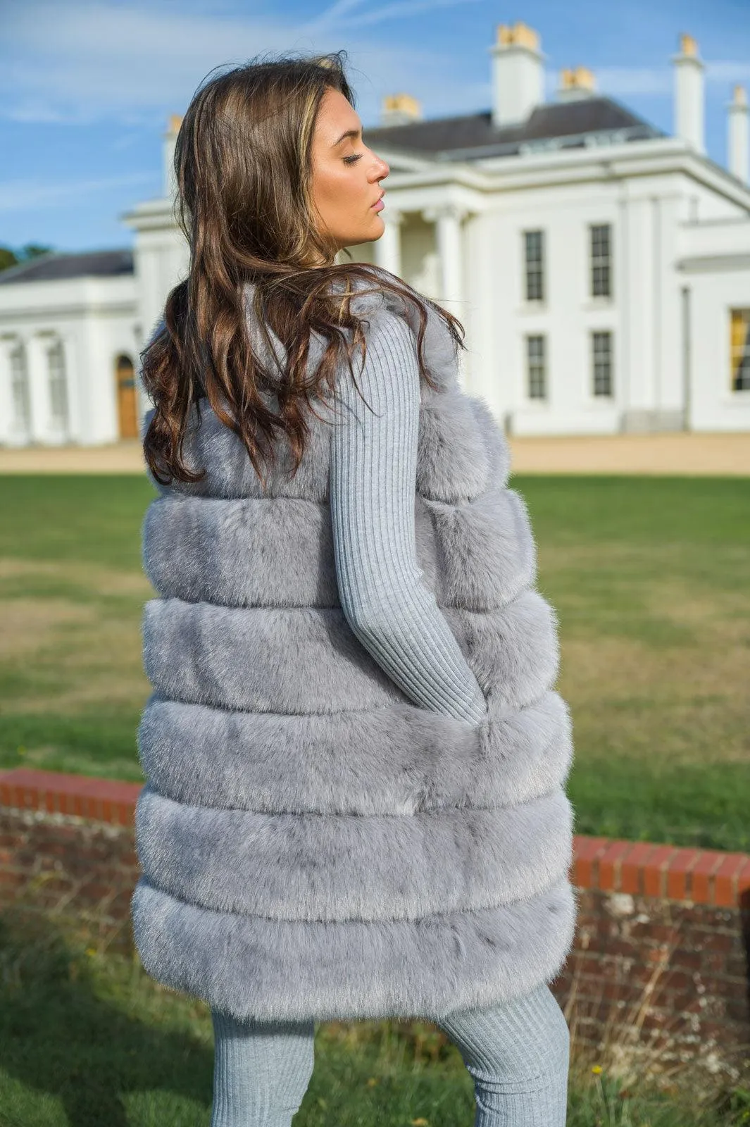 Light Grey Premium Faux Fur Longline Gilet