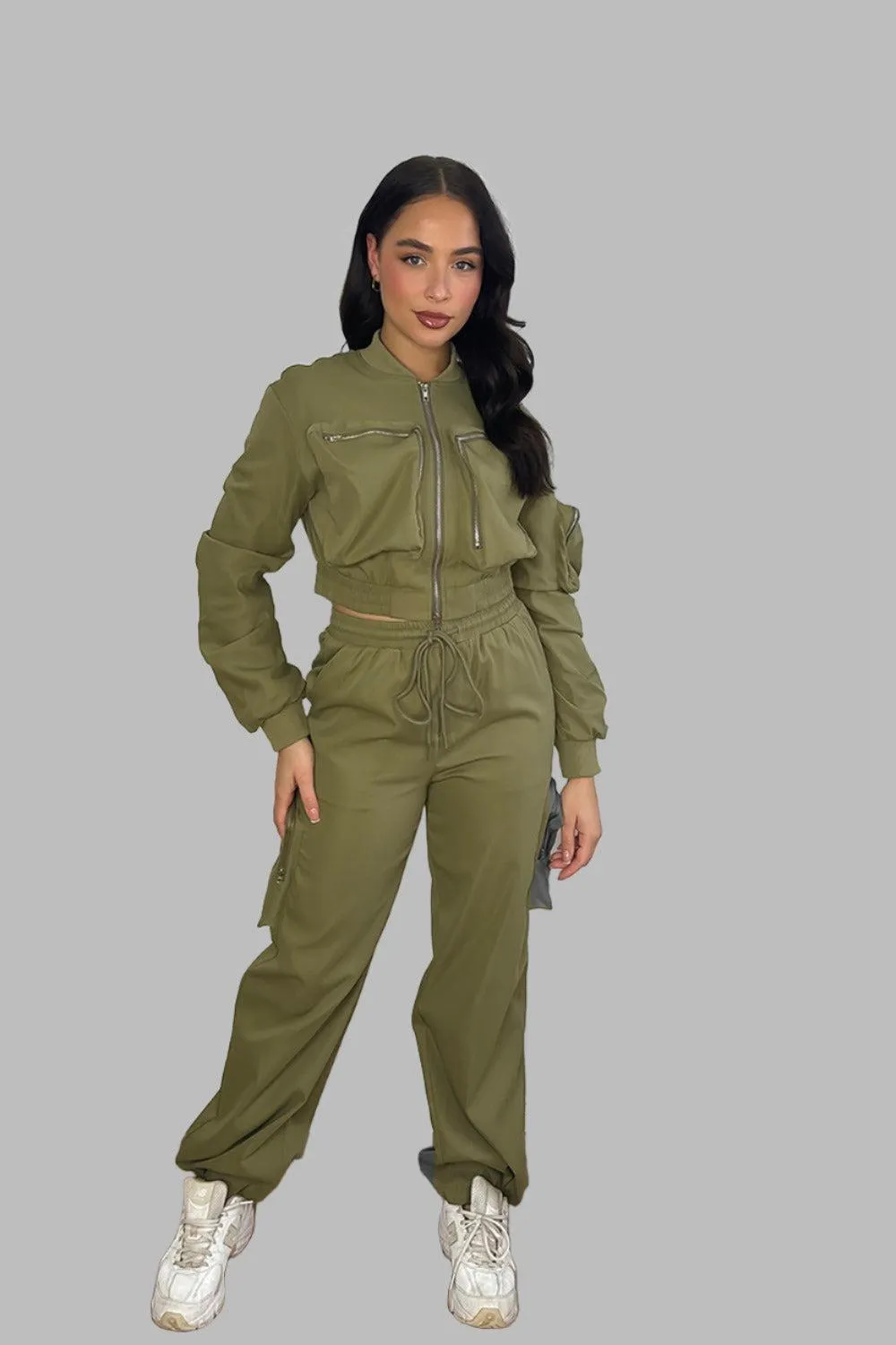 Lightweight Cargo Trousers And Bomber Jacket Set