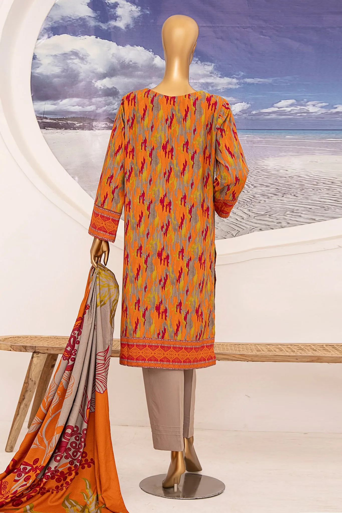 Linen Wintry By HZ Unstitched 3 Piece Printed Linen Vol-02 Collection'2024-LWS-1155-Orange