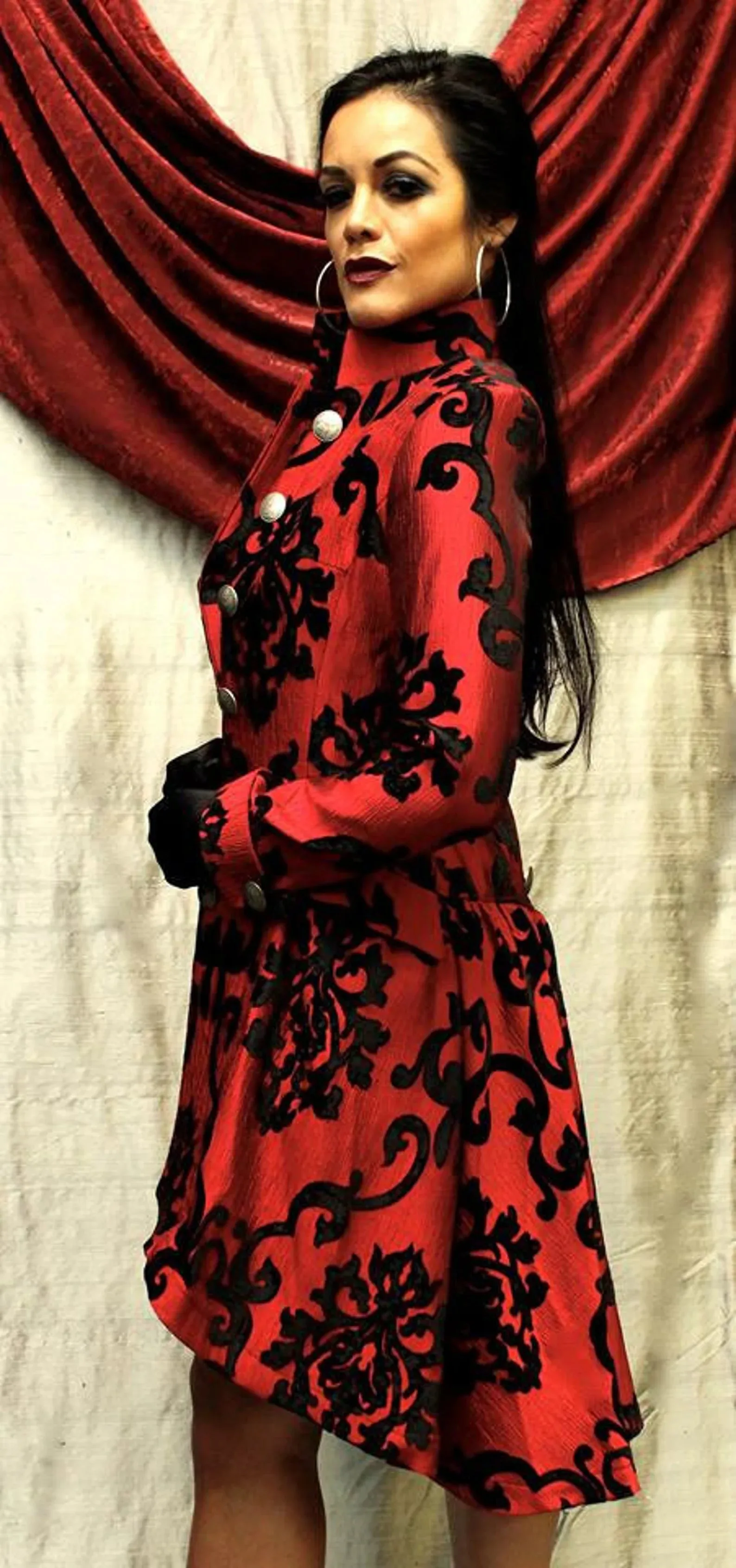 LIONHEART COAT - BLACK ON RED VELVET BROCADE