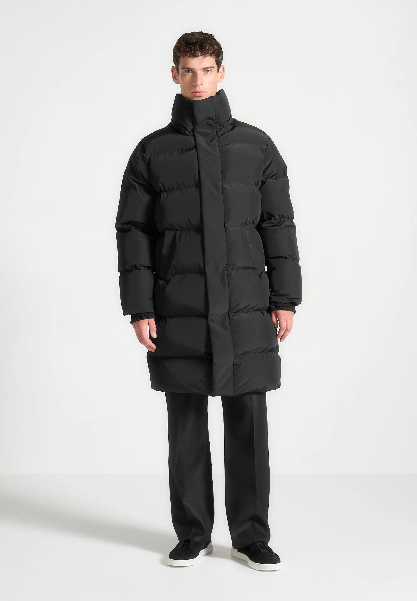 Longline Quilted Puffer Jacket - Black