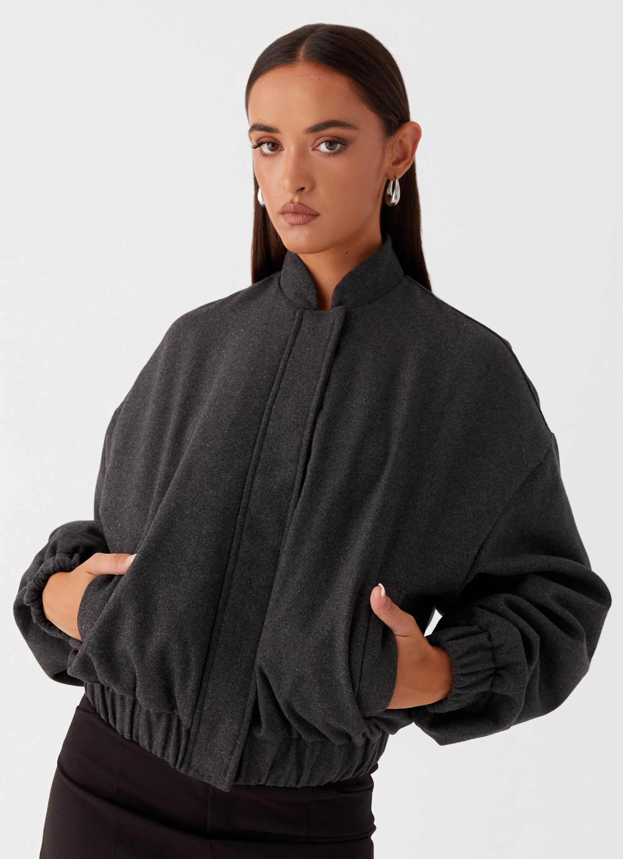 Lorelei Oversized Bomber Jacket - Charcoal