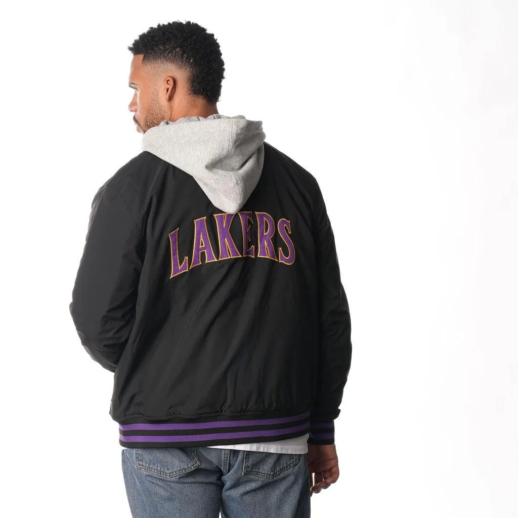 LOS ANGELES LAKERS HOODED BOMBER JACKET - BLACK