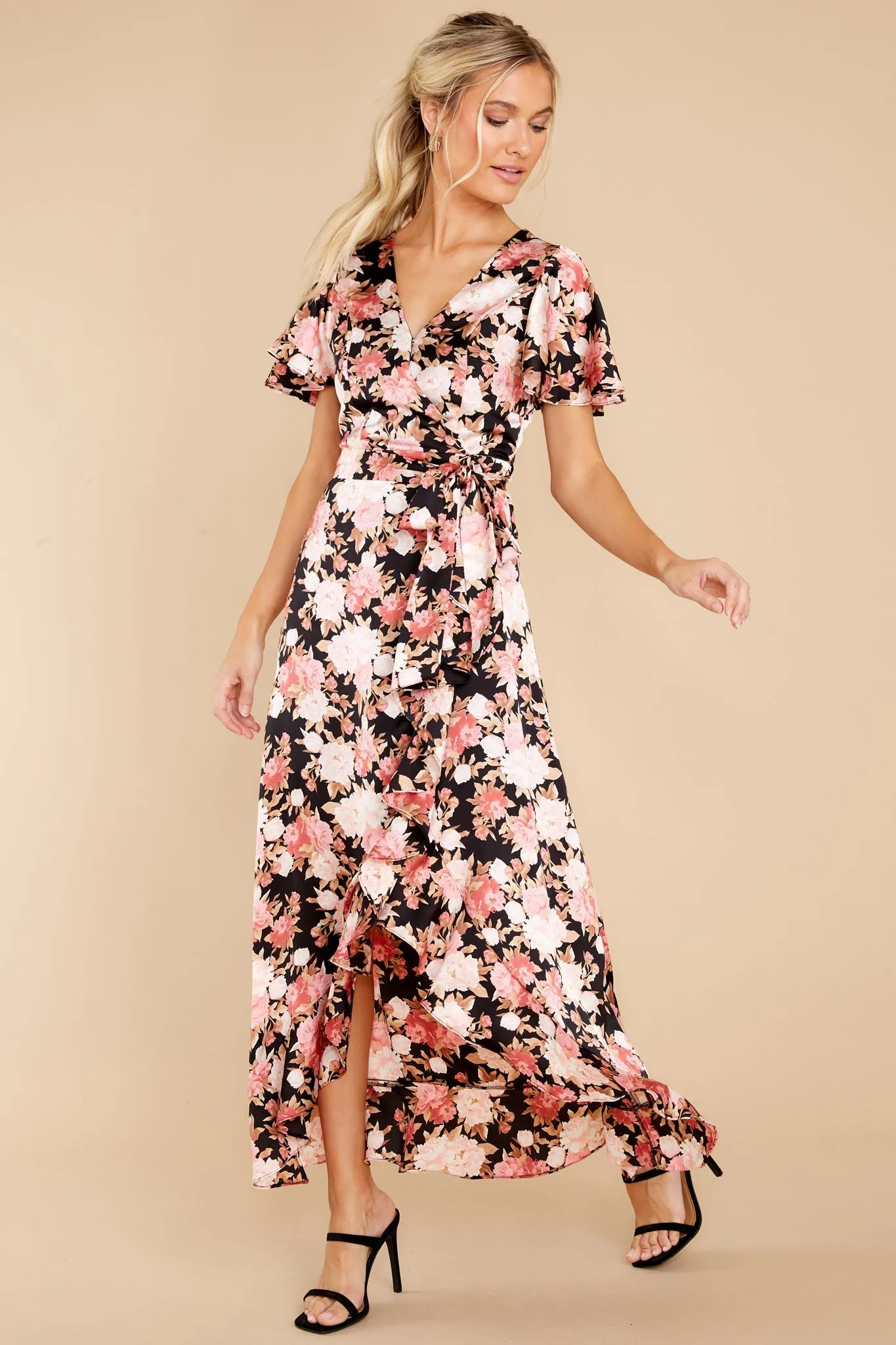 Lyrics Of Luxury Black Floral Print Maxi Dress