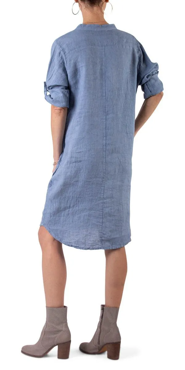 Mandarin Collar Linen Dress