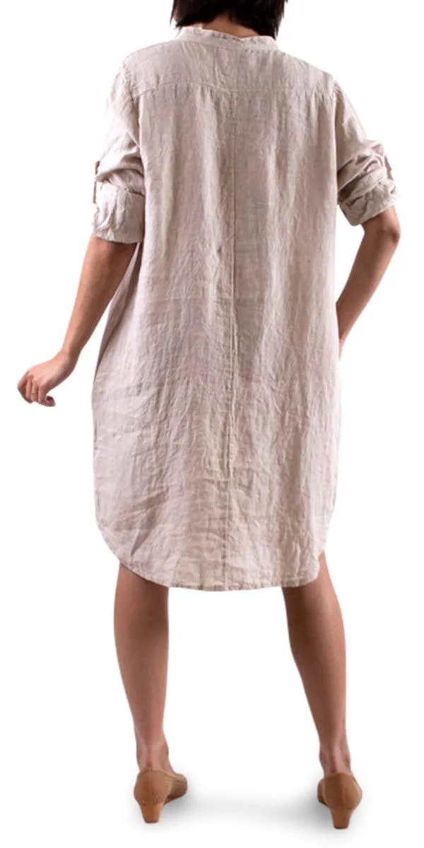 Mandarin Collar Linen Dress