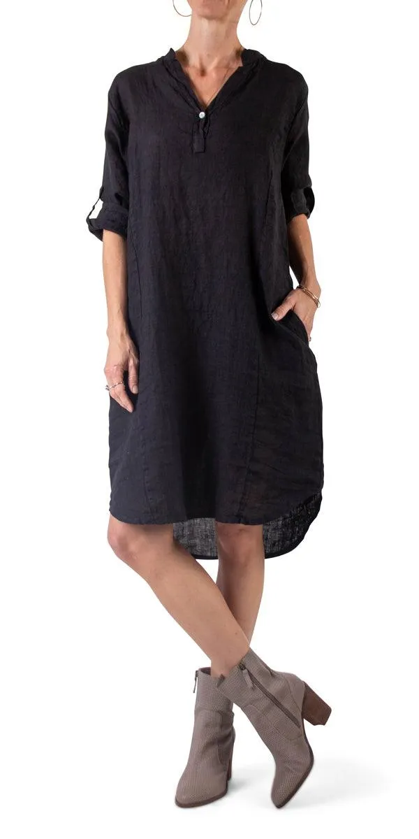 Mandarin Collar Linen Dress