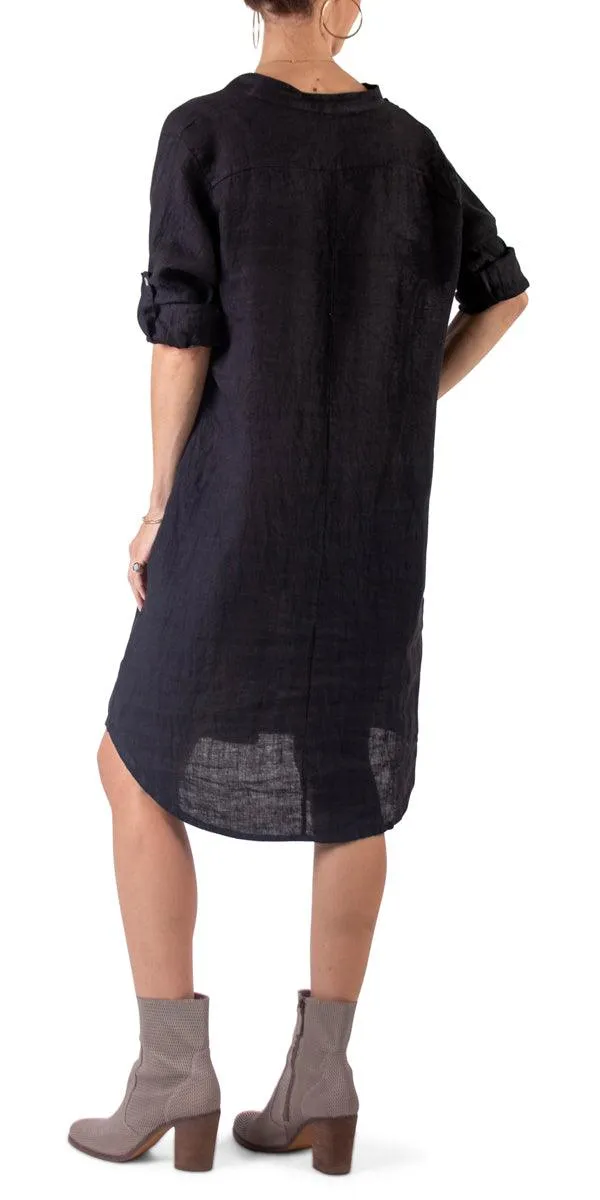 Mandarin Collar Linen Dress