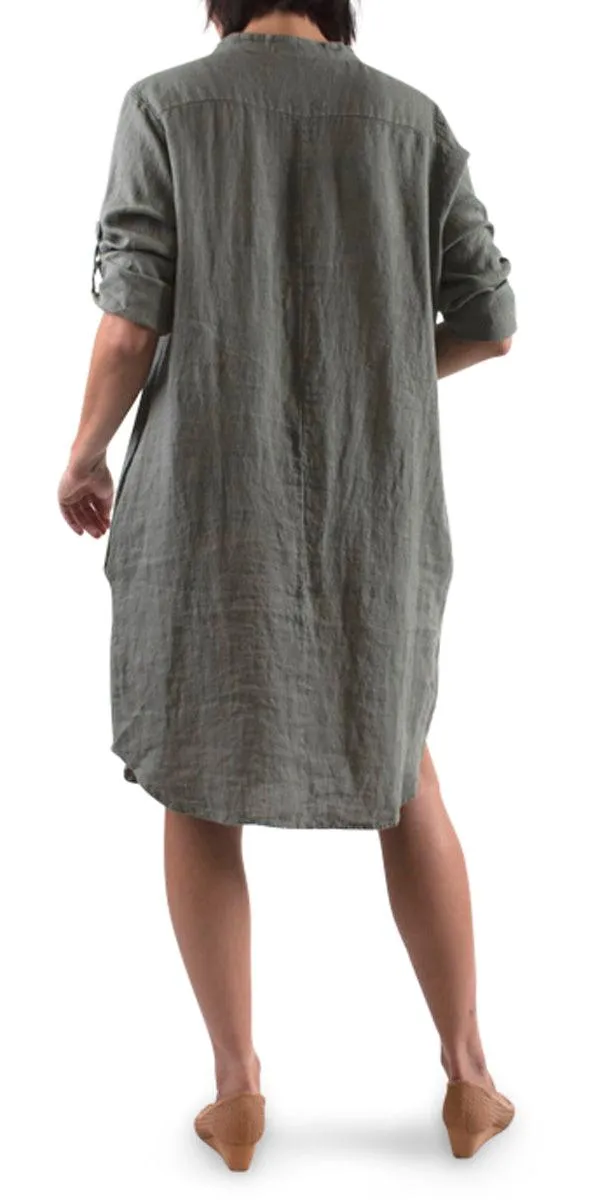 Mandarin Collar Linen Dress