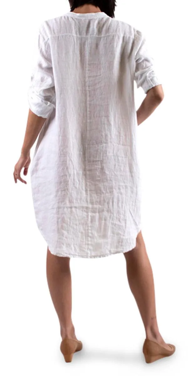 Mandarin Collar Linen Dress