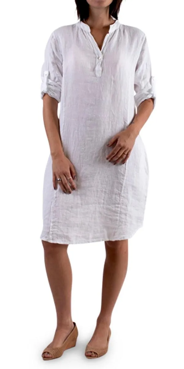 Mandarin Collar Linen Dress