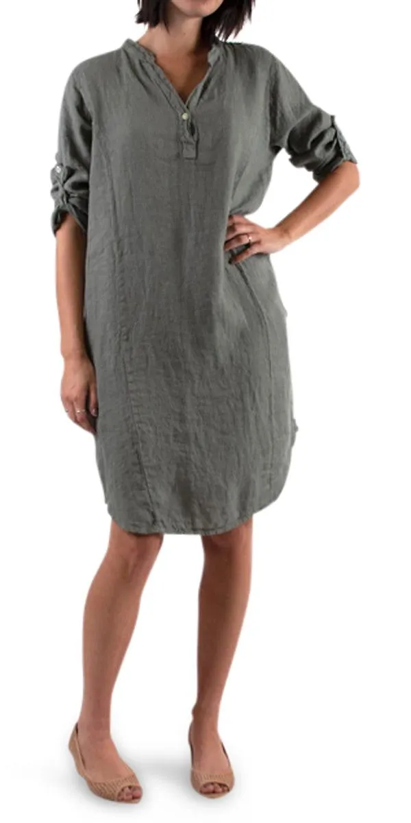 Mandarin Collar Linen Dress