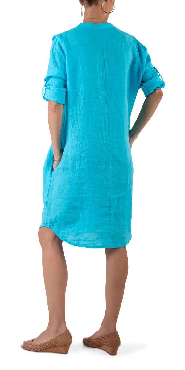 Mandarin Collar Linen Dress