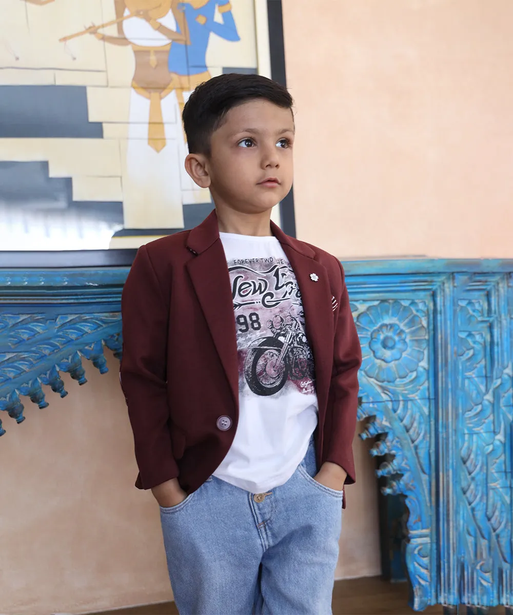 Maroon Coloured Party Wear Blazer Set for Boys