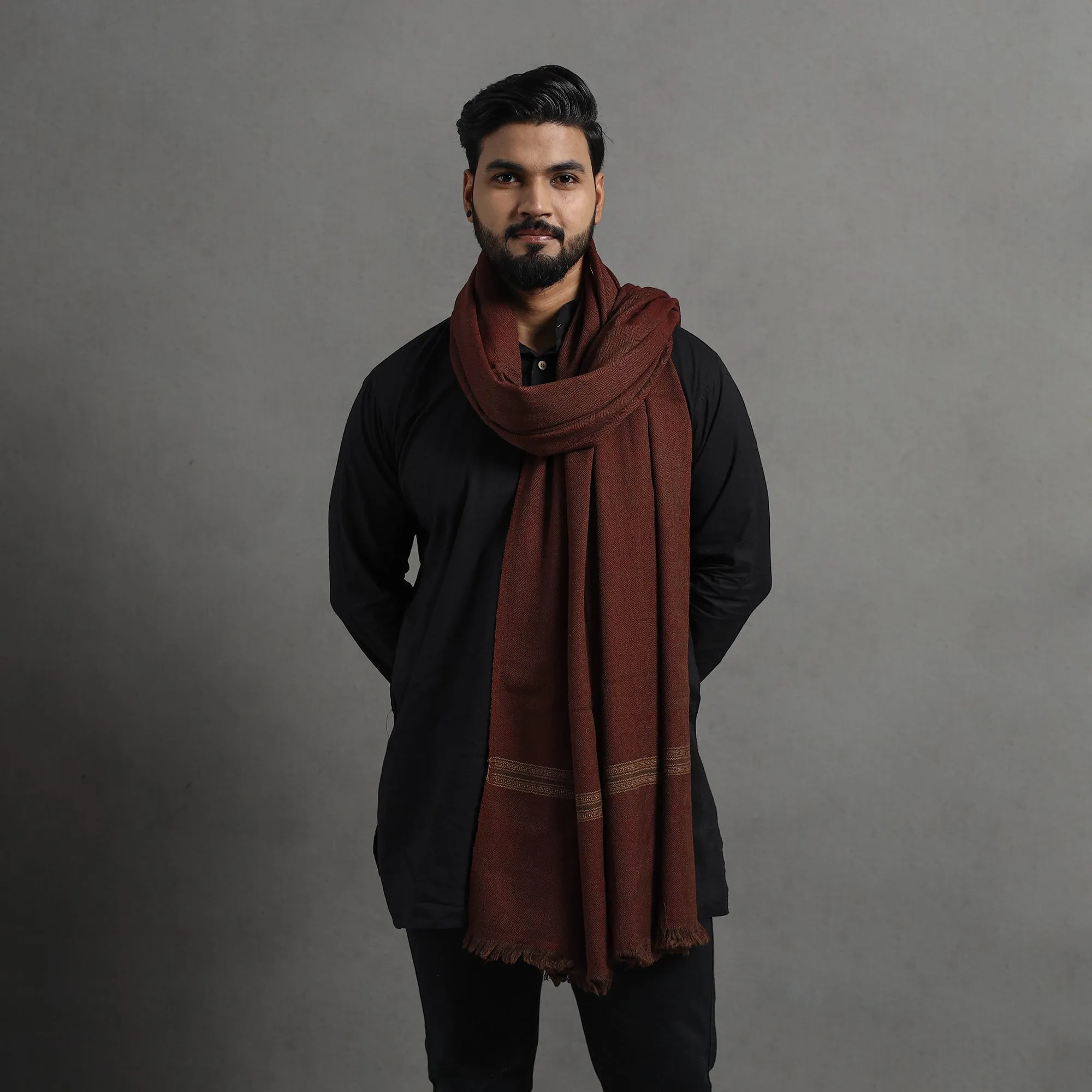 Maroon - Kumaun Handwoven Pure Merino Wool Shawl for Men 101