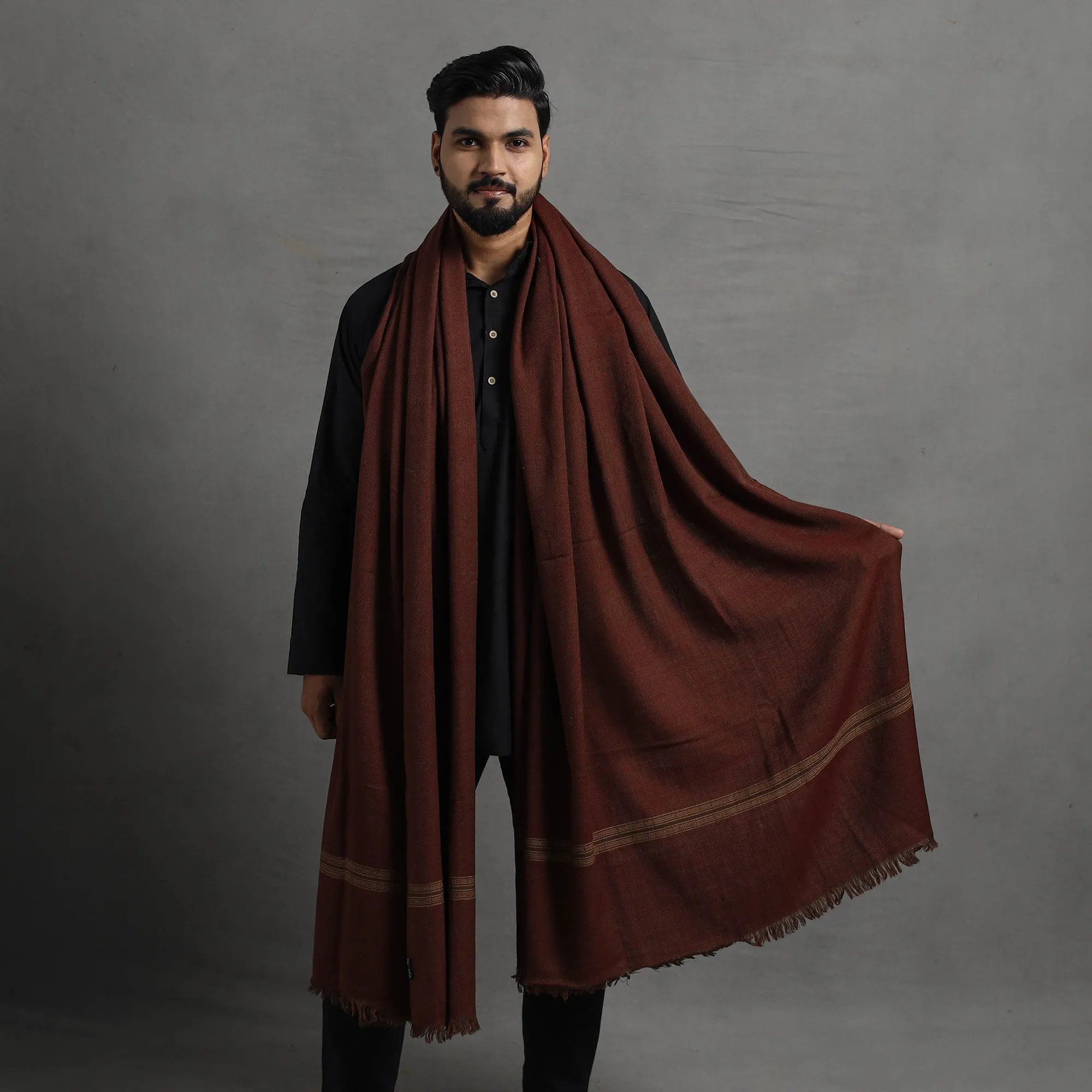 Maroon - Kumaun Handwoven Pure Merino Wool Shawl for Men 101