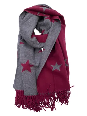 MAROON STARS PRINT scarf cashmere scarf reversible trendy super soft and warm winter shawl unisex trending scarf Xmas gift for him and her