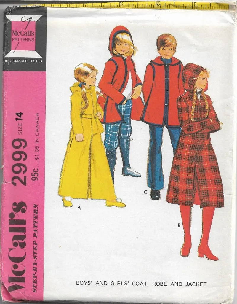 McCalls 2999 Vintage 1970's Sewing Pattern Long Robe Coat Jacket Children Boys Girls