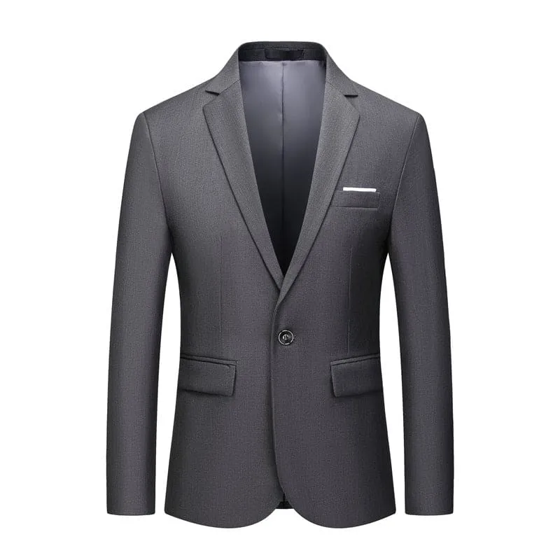 Men Solid Lapel Collar Flap Pocket Single Button Blazer