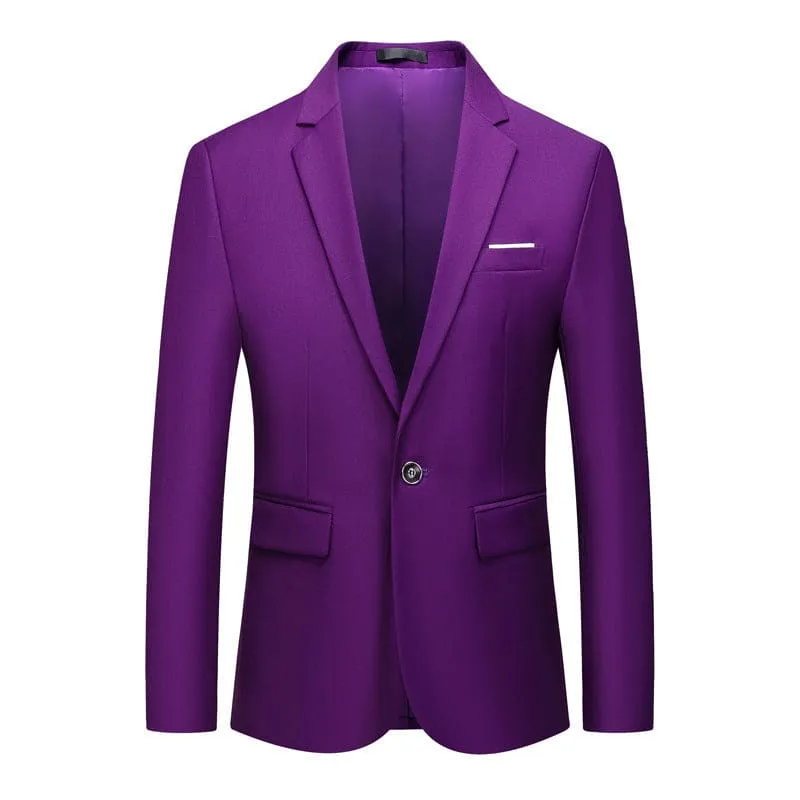 Men Solid Lapel Collar Flap Pocket Single Button Blazer