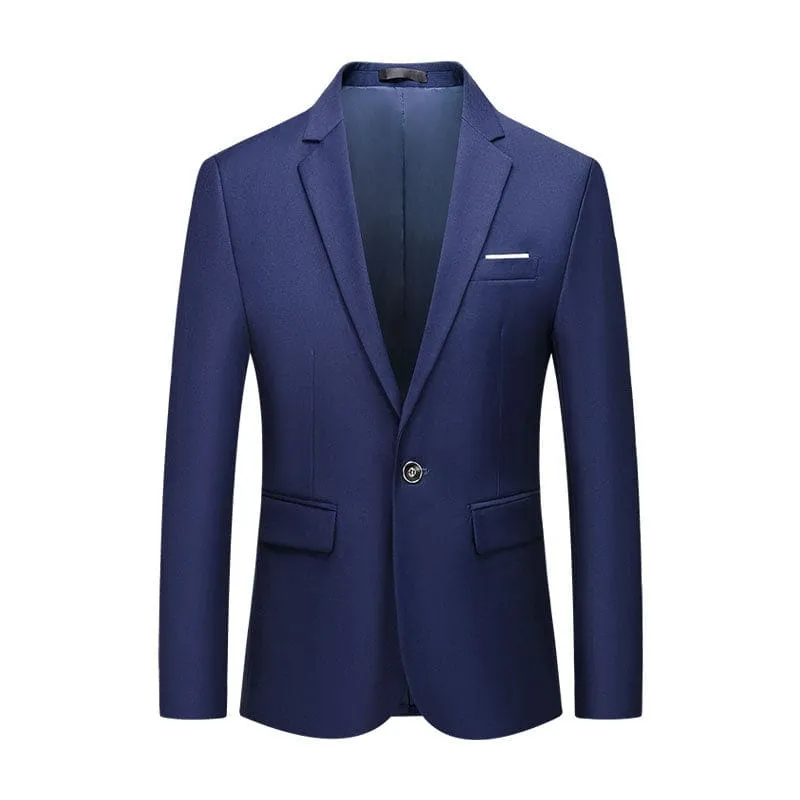 Men Solid Lapel Collar Flap Pocket Single Button Blazer