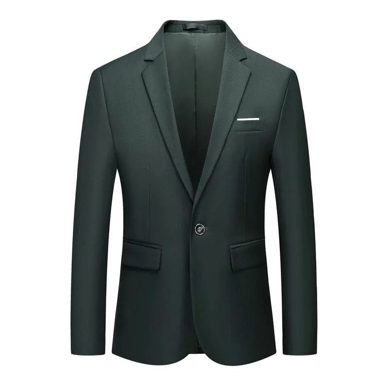 Men Solid Lapel Collar Flap Pocket Single Button Blazer