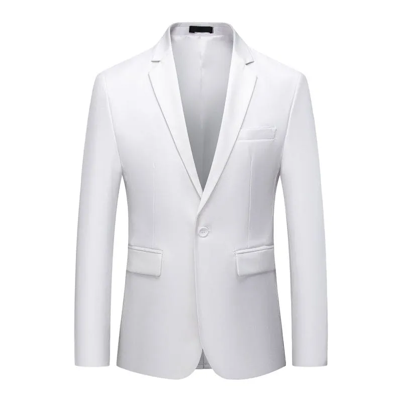 Men Solid Lapel Collar Flap Pocket Single Button Blazer