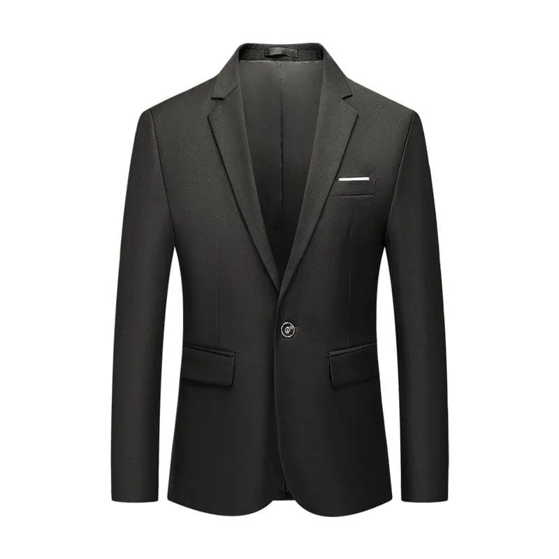 Men Solid Lapel Collar Flap Pocket Single Button Blazer