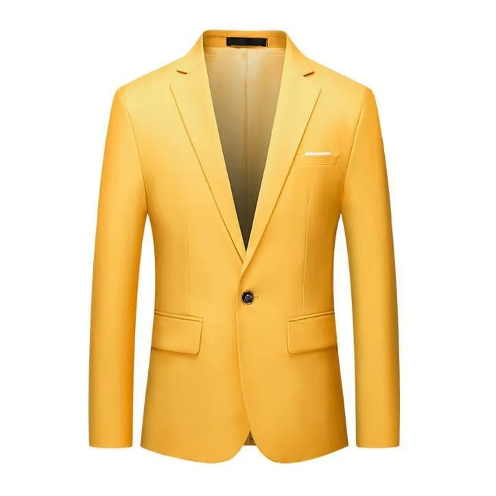 Men Solid Lapel Collar Flap Pocket Single Button Blazer