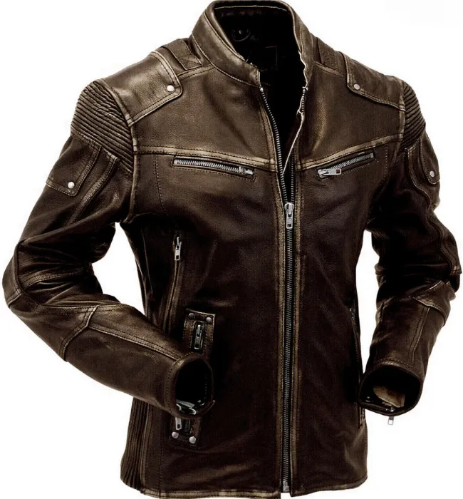 Men Yellow Vintage Motorcycle Cafe Racer Leather Jacket