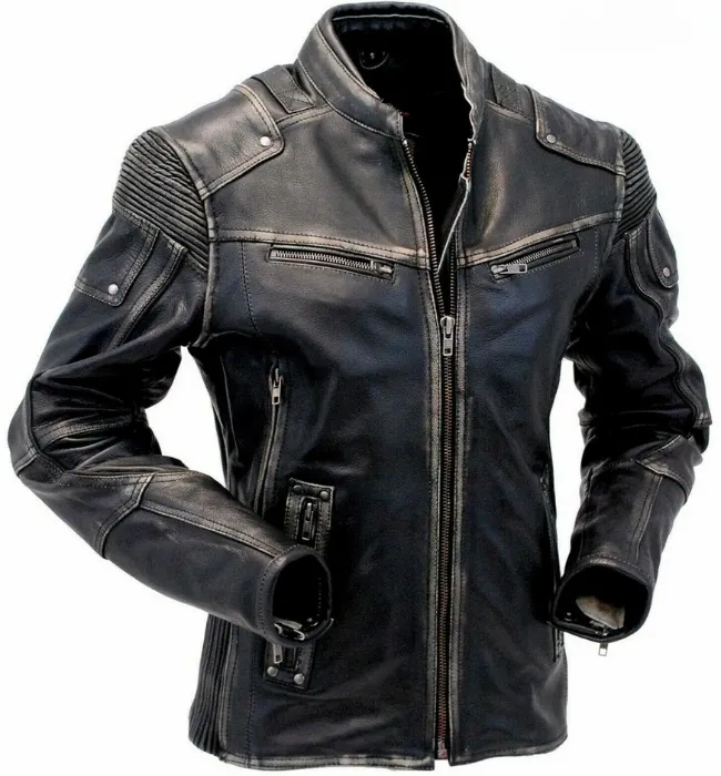 Men Yellow Vintage Motorcycle Cafe Racer Leather Jacket