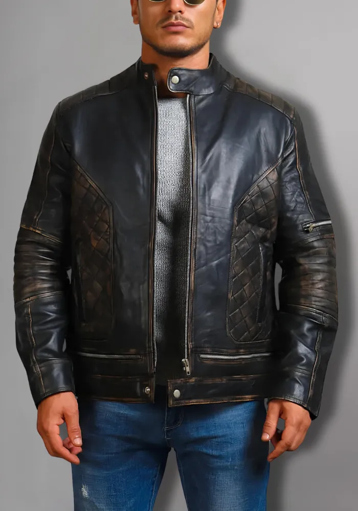 Men’s Biker Vintage Black Retro Rider Leather Jacket With Skull