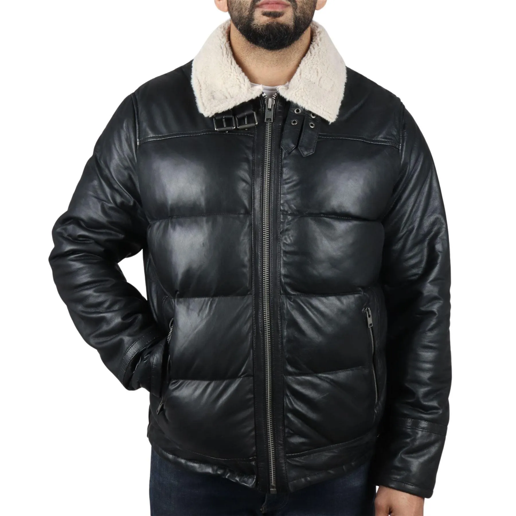 Men's Puffer Quilted Aviator Bomber Flying Fleece Lining Jacket