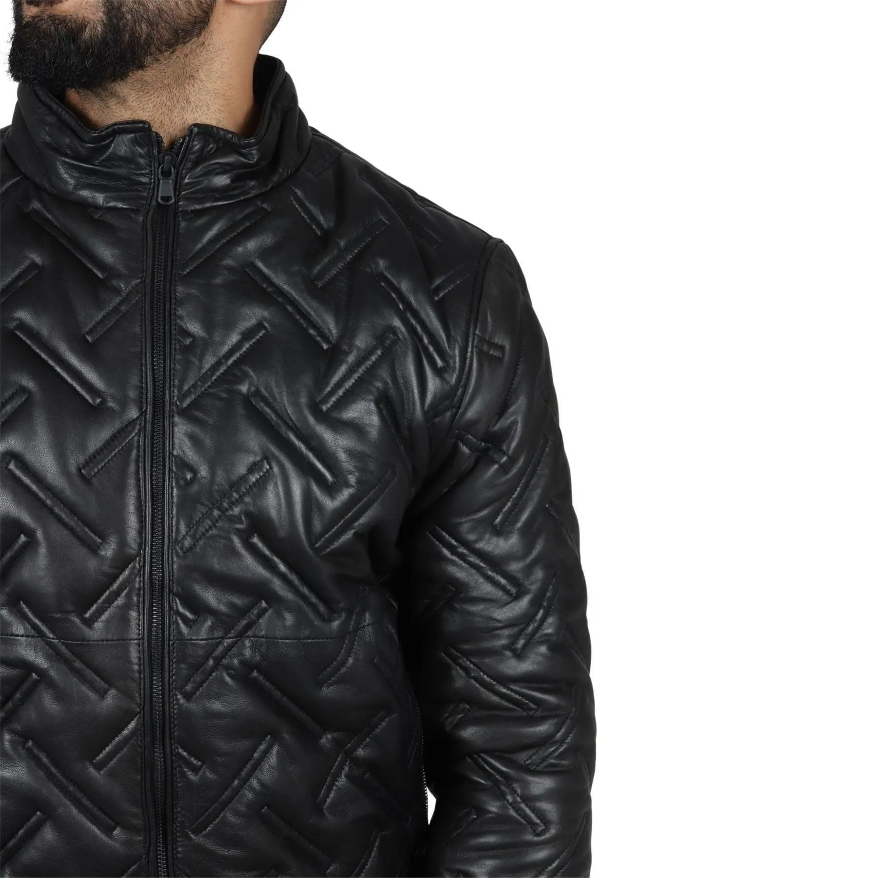 Men's Puffer Quilted Bomber Jacket Real Leather Casual