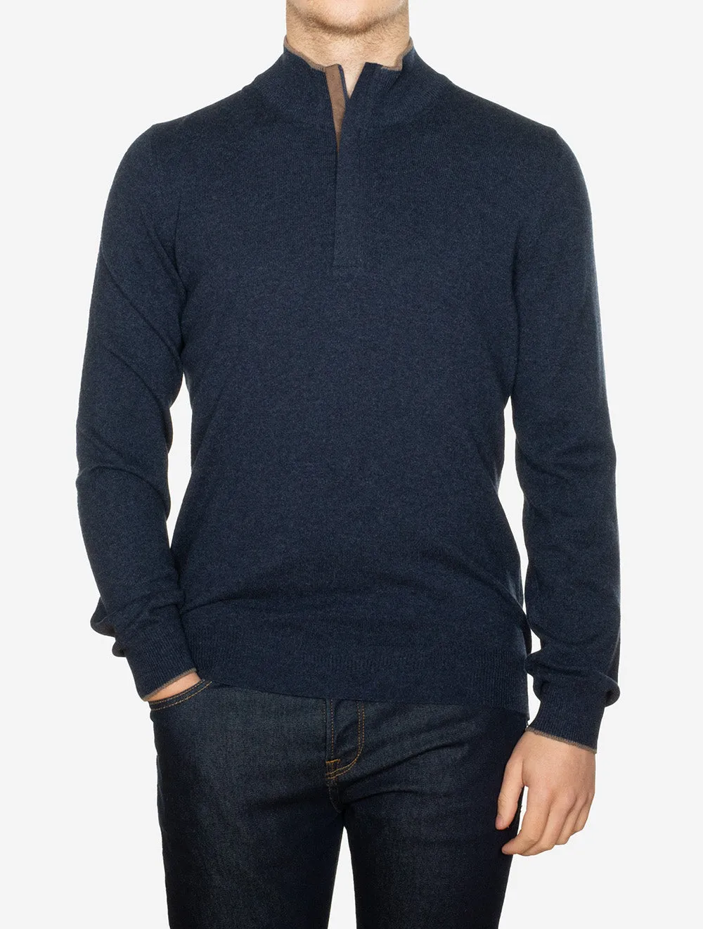 Mock Zip Alcantara Knitwear Navy