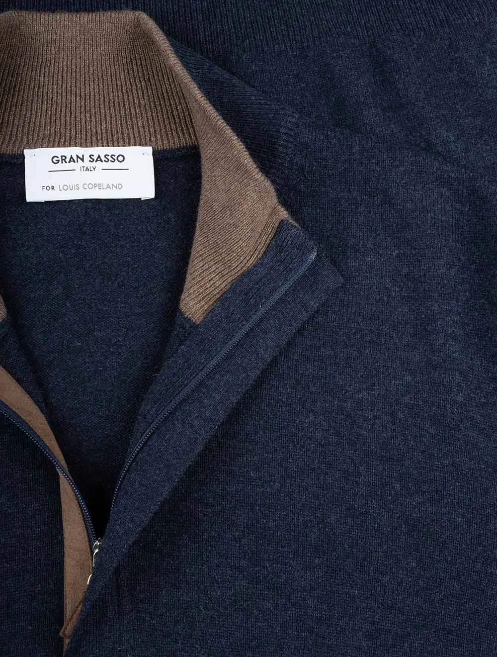 Mock Zip Alcantara Knitwear Navy