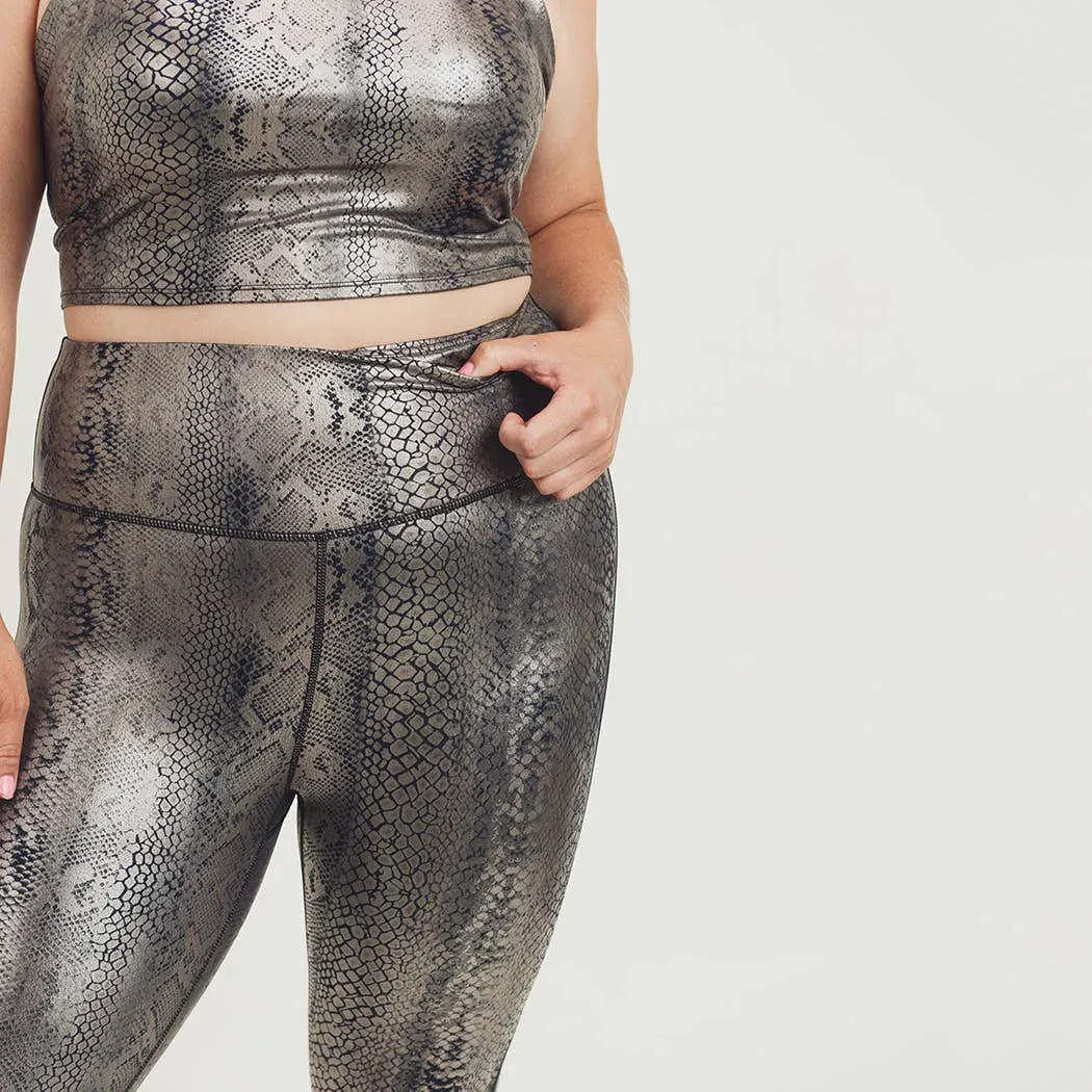 Mono B Plus Copperhead Snake Shimmer Foil Print Highwaist Leggings