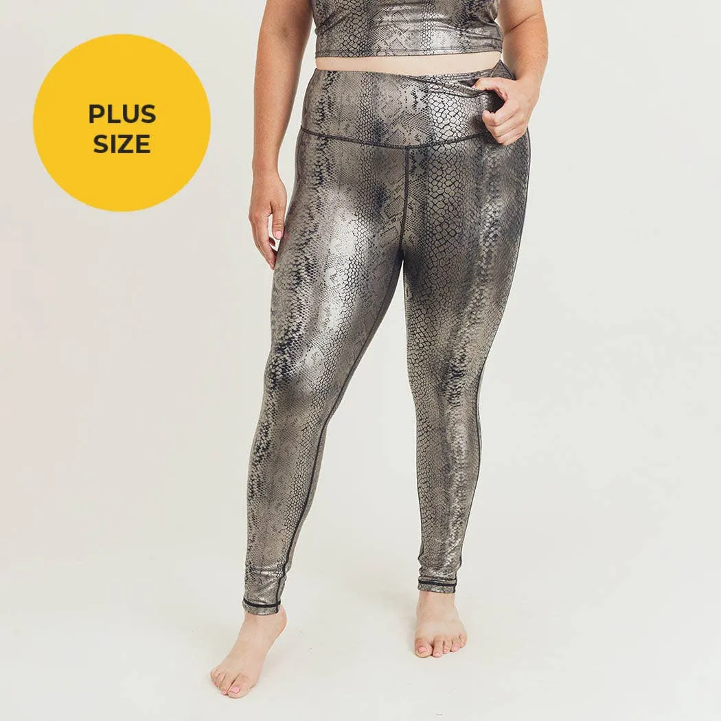 Mono B Plus Copperhead Snake Shimmer Foil Print Highwaist Leggings