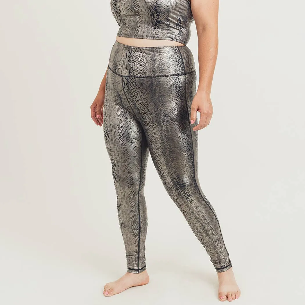 Mono B Plus Copperhead Snake Shimmer Foil Print Highwaist Leggings