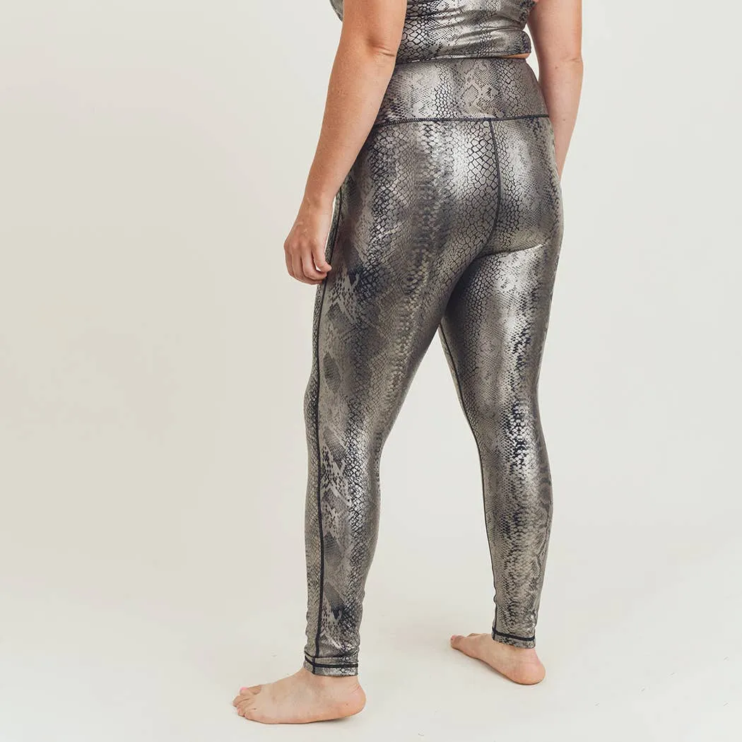 Mono B Plus Copperhead Snake Shimmer Foil Print Highwaist Leggings