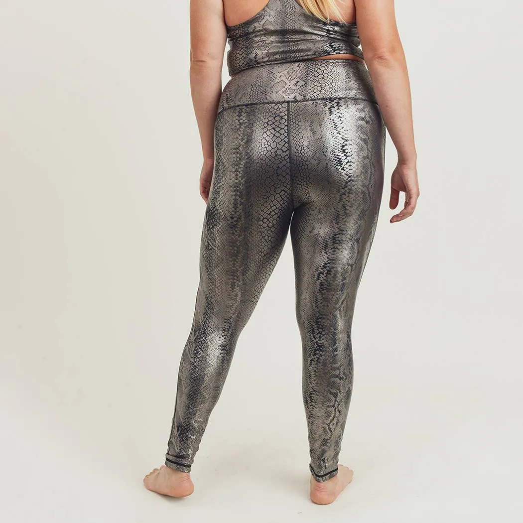 Mono B Plus Copperhead Snake Shimmer Foil Print Highwaist Leggings