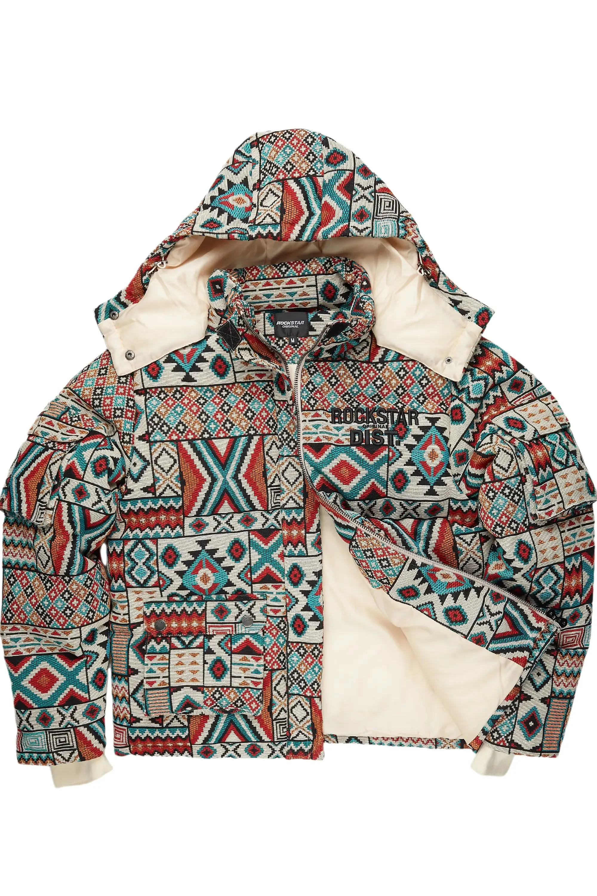 Nard Beige Multi Tapestry Puffer Jacket