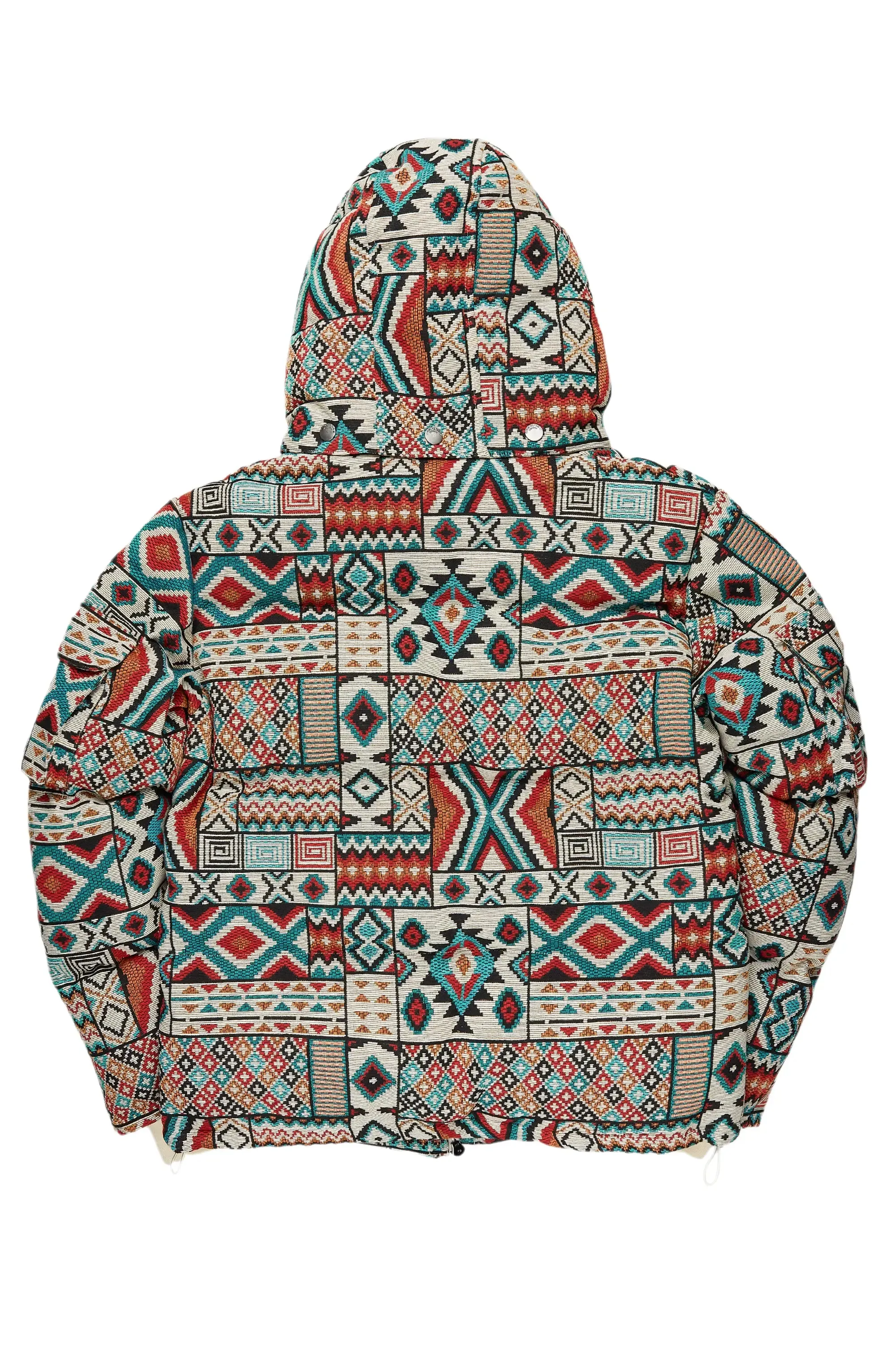 Nard Beige Multi Tapestry Puffer Jacket