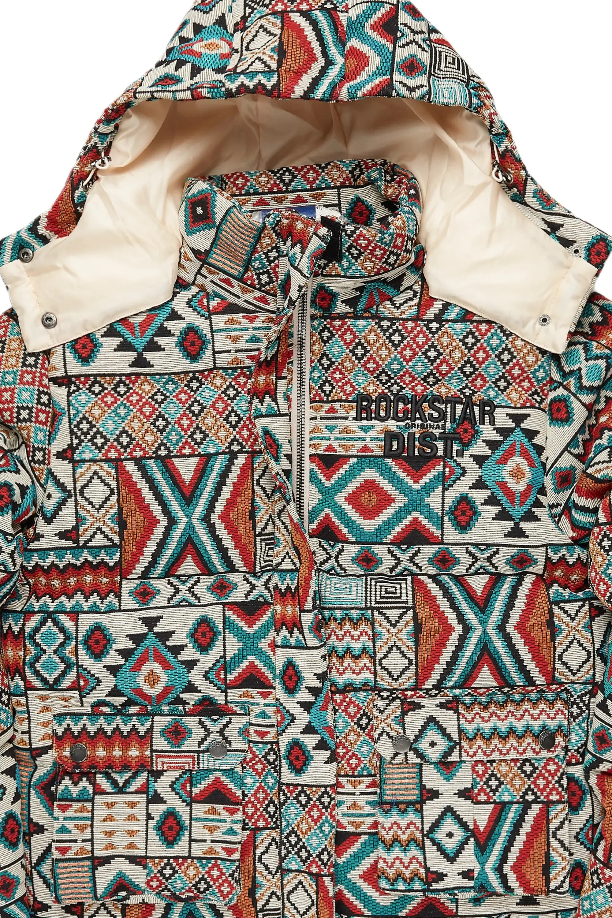 Nard Beige Multi Tapestry Puffer Jacket