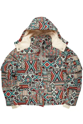 Nard Beige Multi Tapestry Puffer Jacket