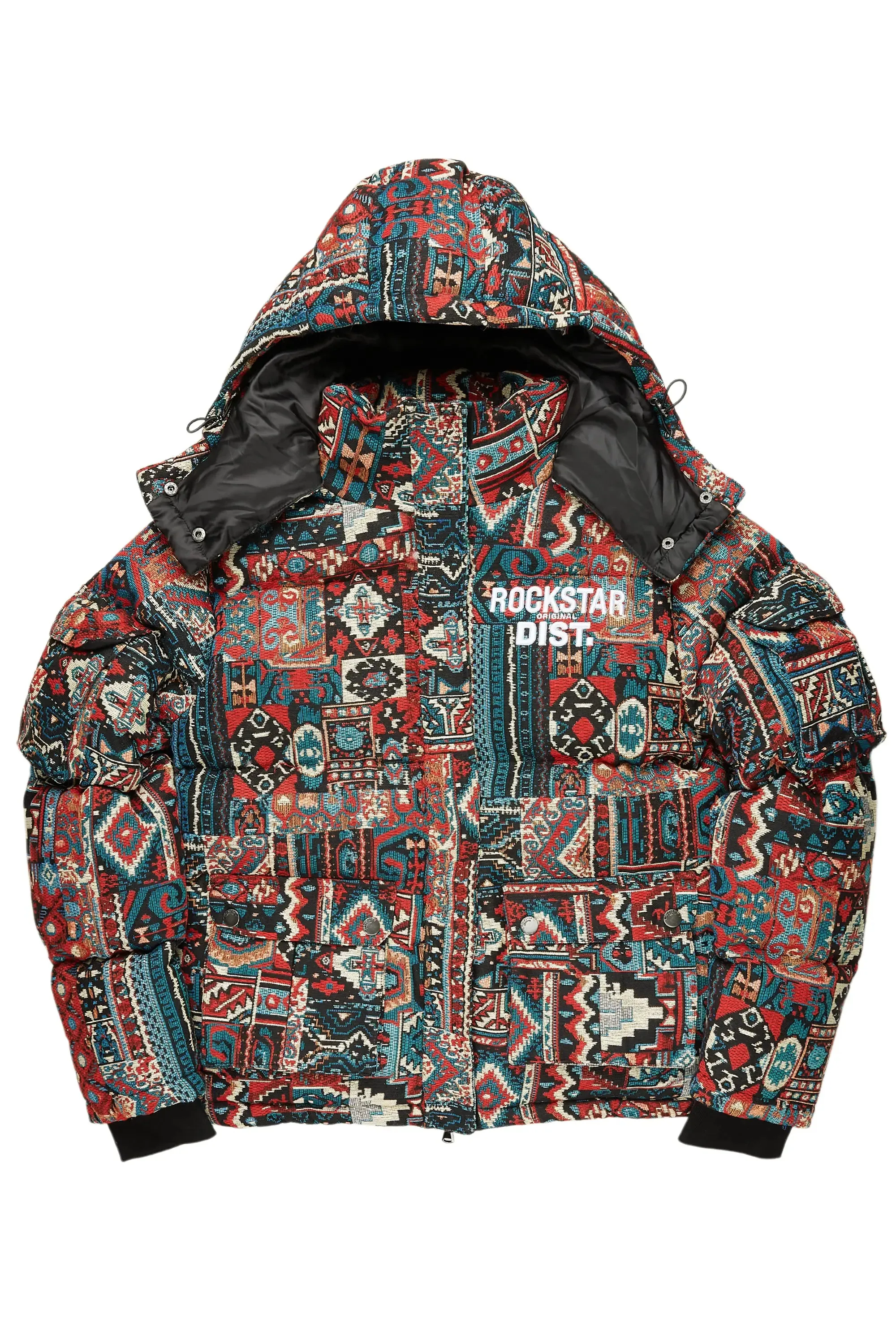 Nard Red Multi Tapestry Puffer Jacket