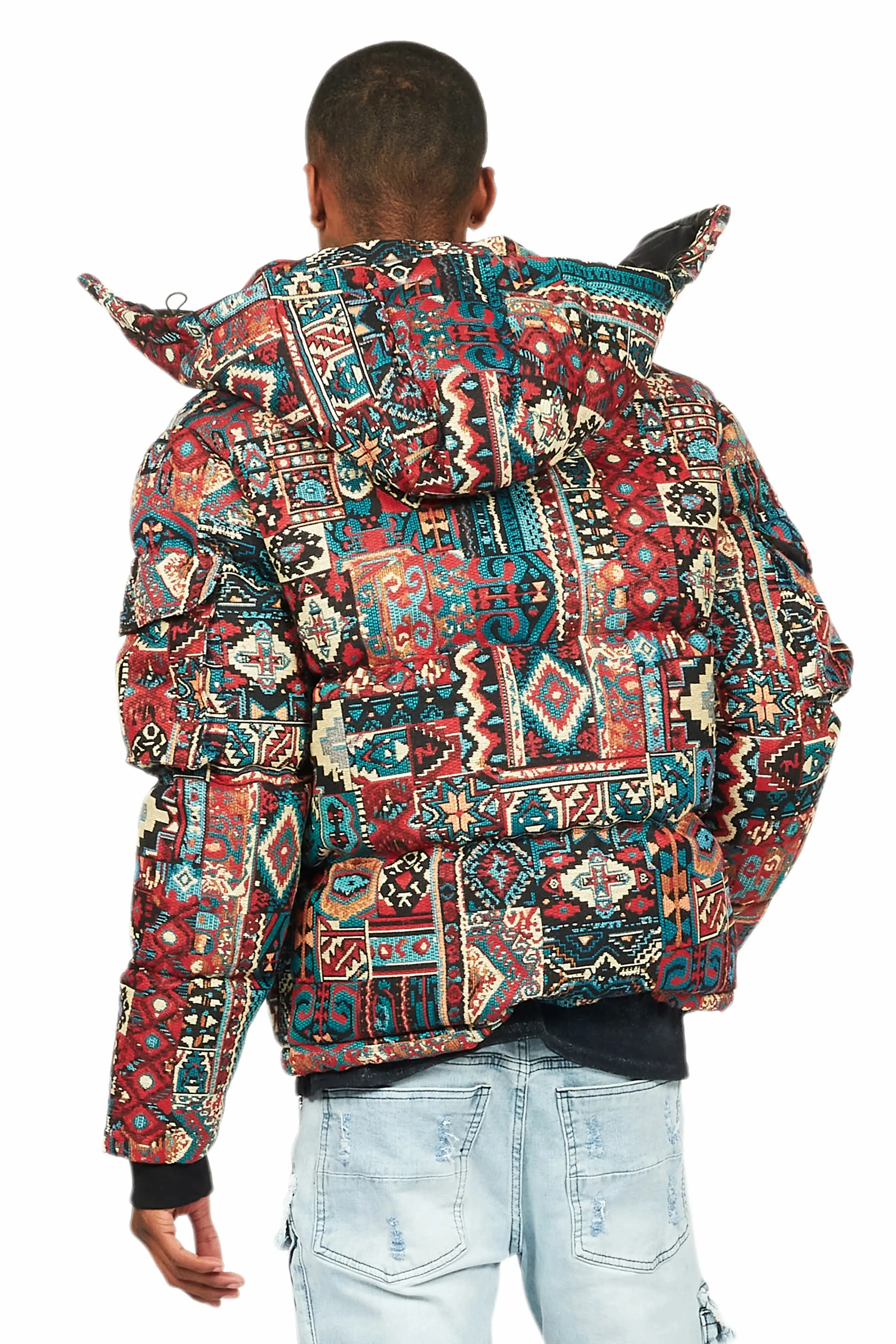 Nard Red Multi Tapestry Puffer Jacket