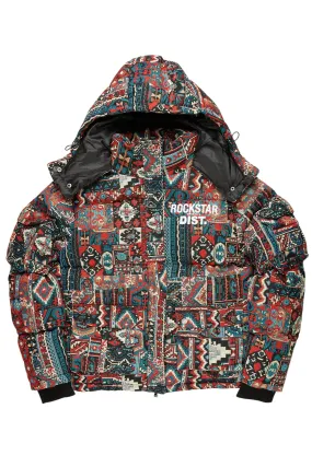 Nard Red Multi Tapestry Puffer Jacket