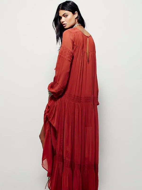 National Bohemia Inwrought Long Sleeve V Neck Beach Long Dress