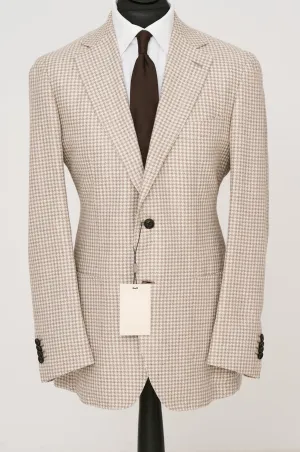 New Suitsupply Havana Light Brown Houndstooth Linen, Alpaca, Silk Unlined Blazer - Size 42L